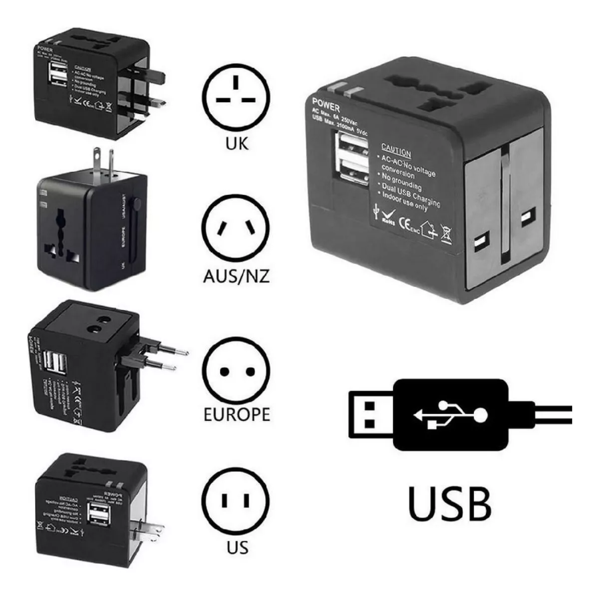 Foto 4 | Adaptador de Corriente Clavija Universal Lab.G Negro