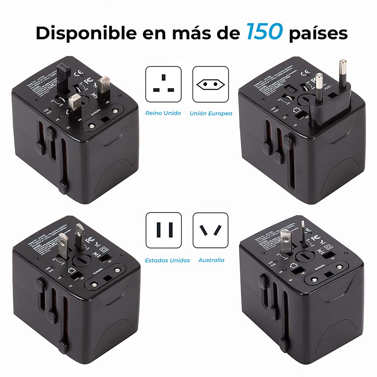 Foto 3 pulgar | Adaptador Universal De Viaje Adaptador Internacional Enchufe C/ 4 Puertos Usb (1tipo C) Adaptador De Corriente I