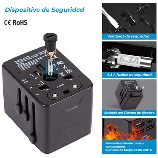 Foto 4 | Adaptador Universal De Viaje Adaptador Internacional Enchufe C/ 4 Puertos Usb (1tipo C) Adaptador De Corriente I