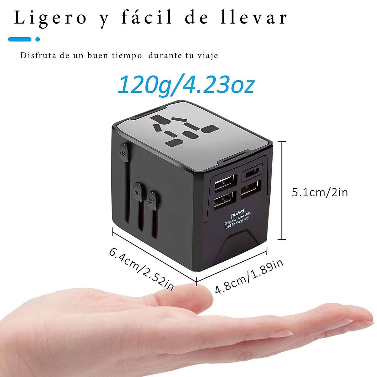 Foto 6 pulgar | Adaptador Universal De Viaje Adaptador Internacional Enchufe C/ 4 Puertos Usb (1tipo C) Adaptador De Corriente I