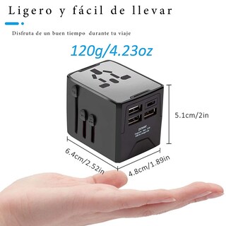 Foto 5 | Adaptador Universal De Viaje Adaptador Internacional Enchufe C/ 4 Puertos Usb (1tipo C) Adaptador De Corriente I