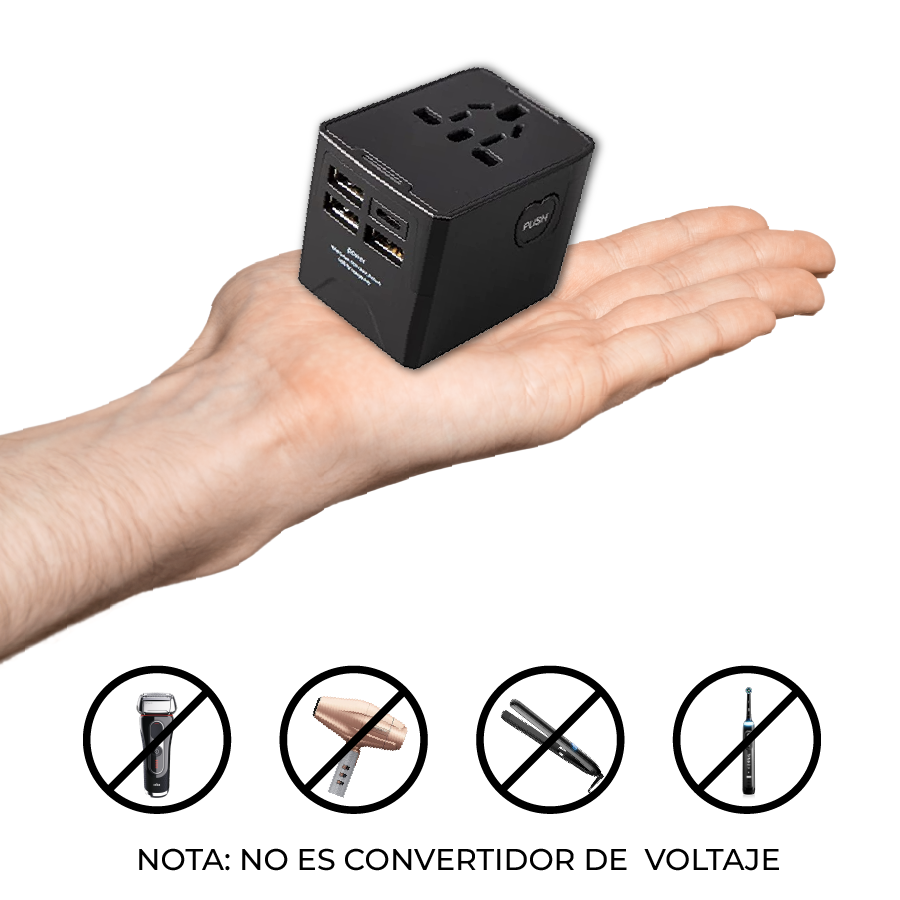 Foto 9 pulgar | Adaptador Universal De Viaje Adaptador Internacional Enchufe C/ 4 Puertos Usb (1tipo C) Adaptador De Corriente I