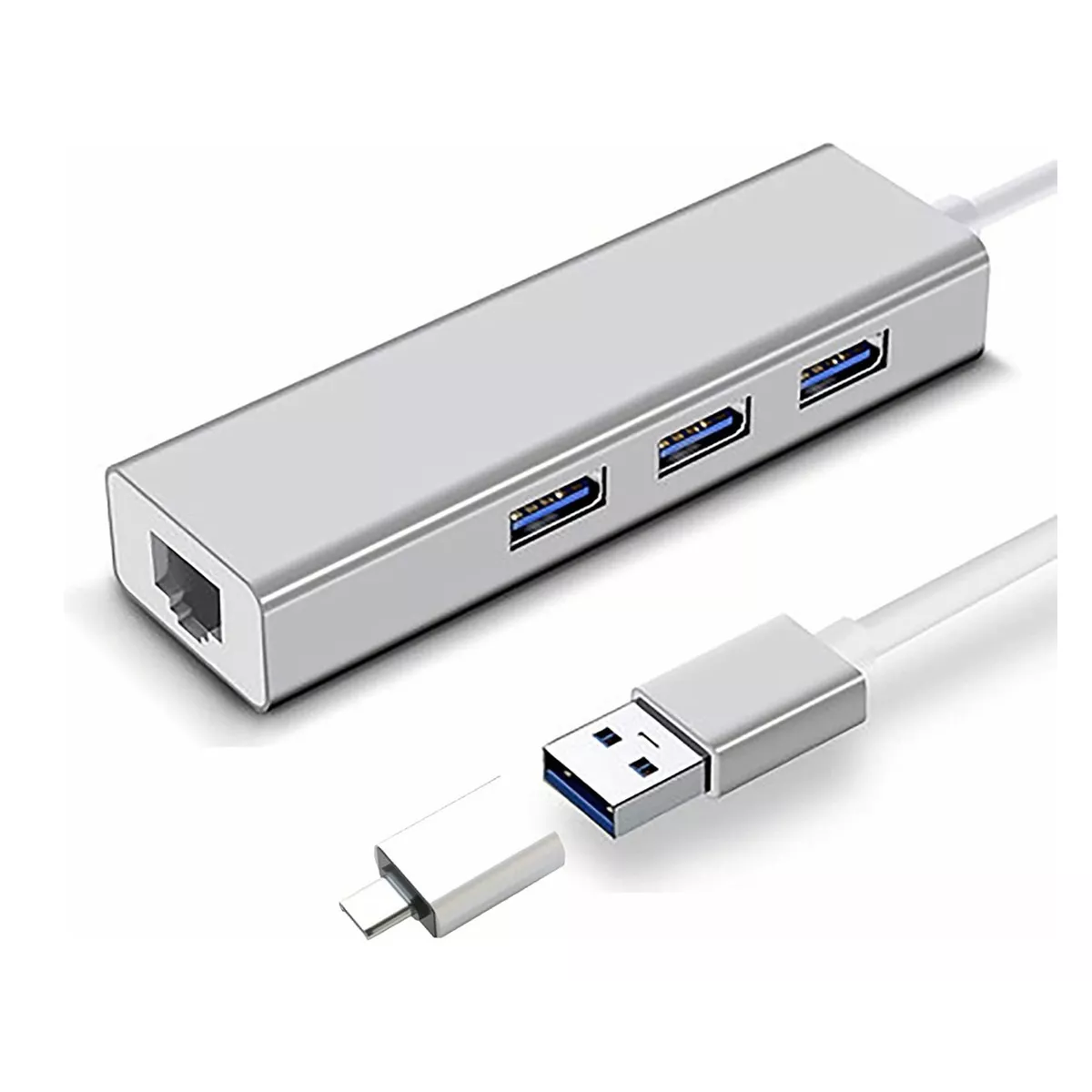Foto 3 pulgar | Adaptador Hub Ethernet Usb C 3 Usb3.0 Eo Safe Imports Esi-17416 Plata