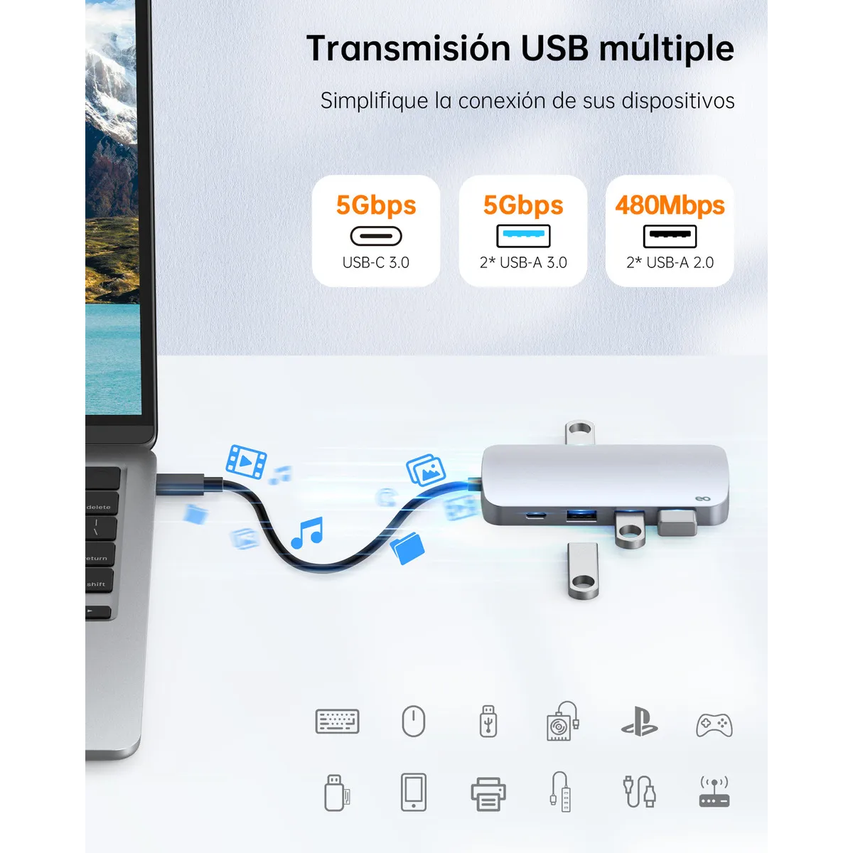 Foto 4 pulgar | Adaptador 9 En 1 Usb Tipo C A Hdmi 4k Con 3 Puertos Usb 3.0 Eo Safe Imports Esi-19546 Gris