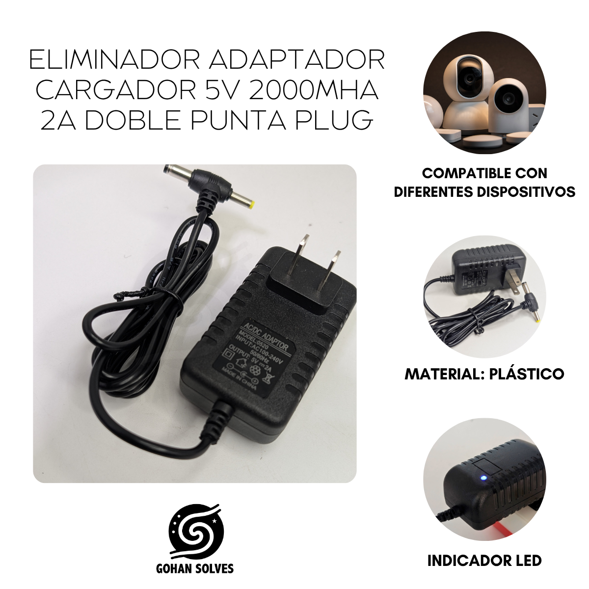 Foto 5 pulgar | Eliminador Adaptador Cargador 5v 2000mha 2a Doble Punta Plug