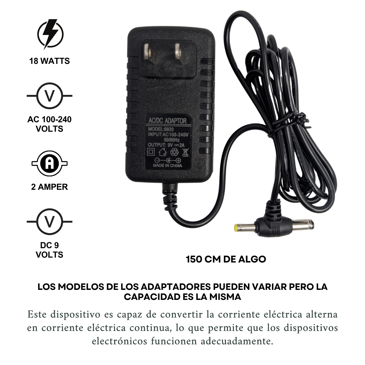 Foto 3 pulgar | Eliminador Adaptador Cargador 9v 2000mha 2a Doble Punta Plug