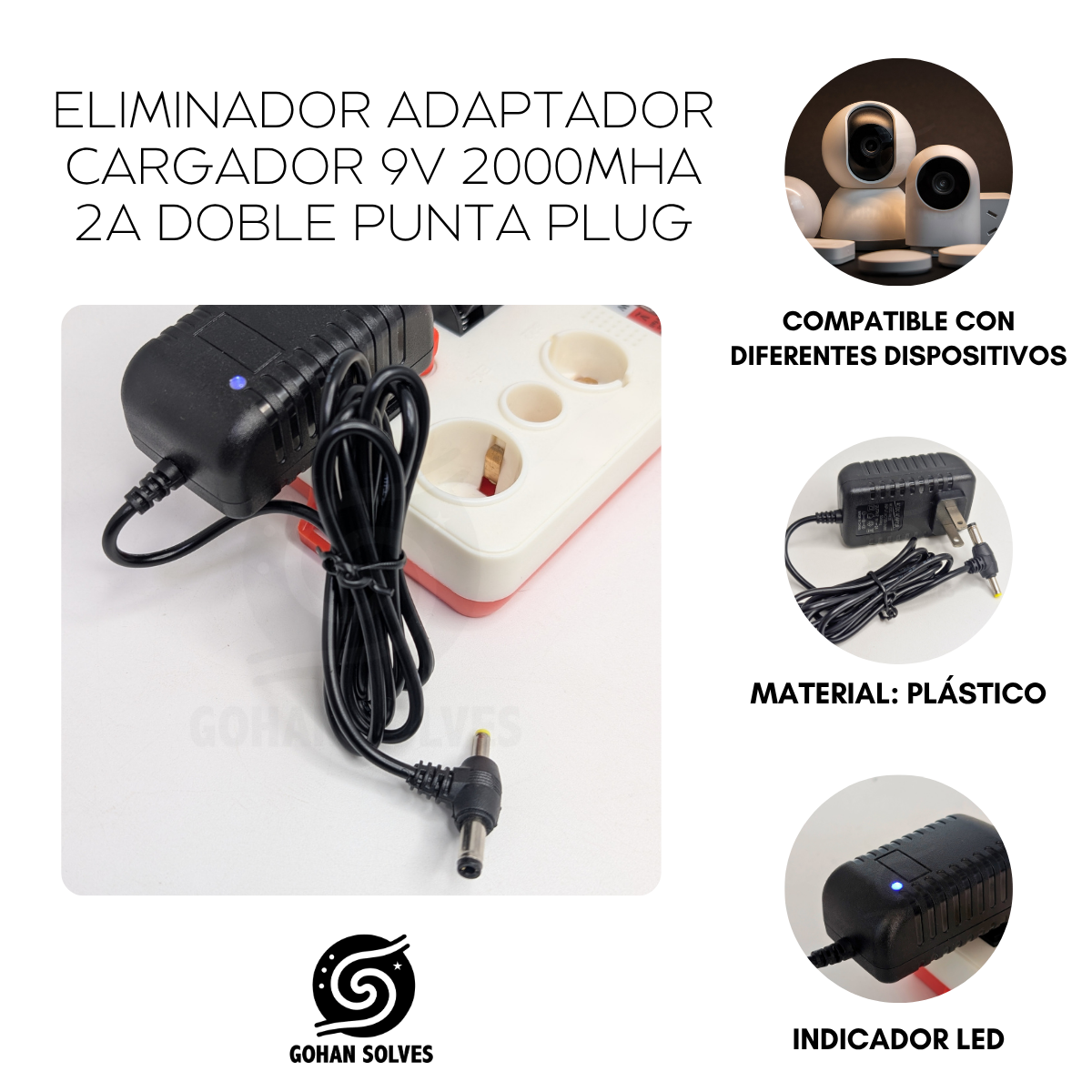 Foto 5 pulgar | Eliminador Adaptador Cargador 9v 2000mha 2a Doble Punta Plug
