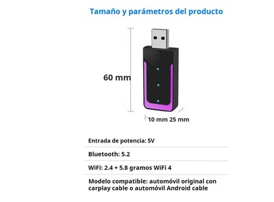 Foto 3 | Adaptador Carplay Android Auto Inalámbrico 2 En 1 Para Apple