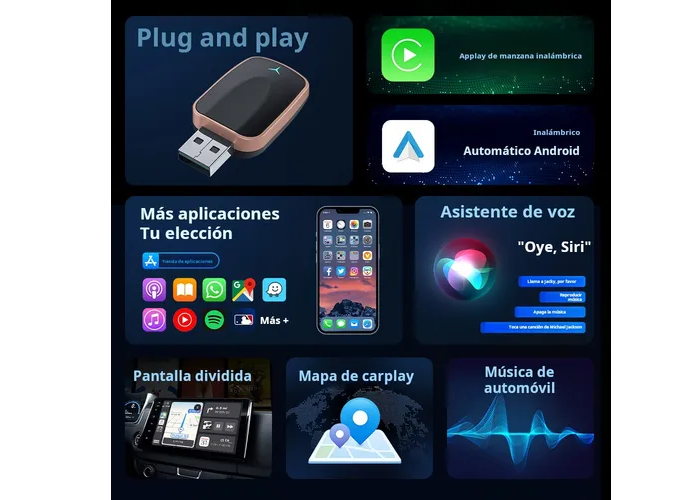 Foto 4 pulgar | Adaptador Inalámbrico Car Play, Android Auto Converter 2en1