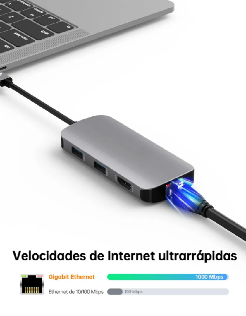 Foto 3 pulgar | Xtellar Adaptador 7 En 1 Tipo C Hub  Optimizador Multitarea Con Ethernet Y 4k Hdmi