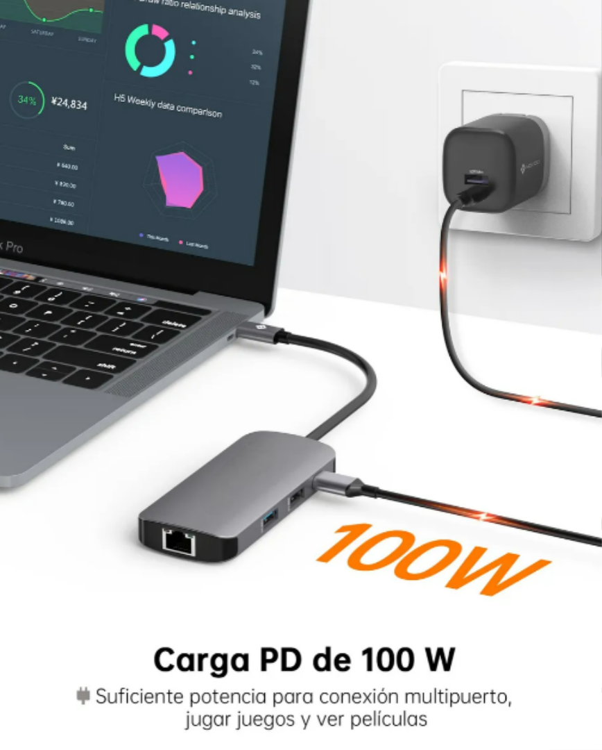 Foto 4 pulgar | Xtellar Adaptador 7 En 1 Tipo C Hub  Optimizador Multitarea Con Ethernet Y 4k Hdmi