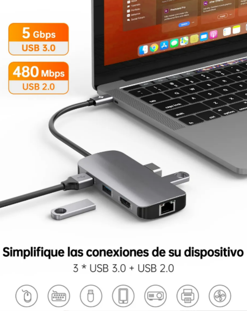 Foto 5 pulgar | Xtellar Adaptador 7 En 1 Tipo C Hub  Optimizador Multitarea Con Ethernet Y 4k Hdmi