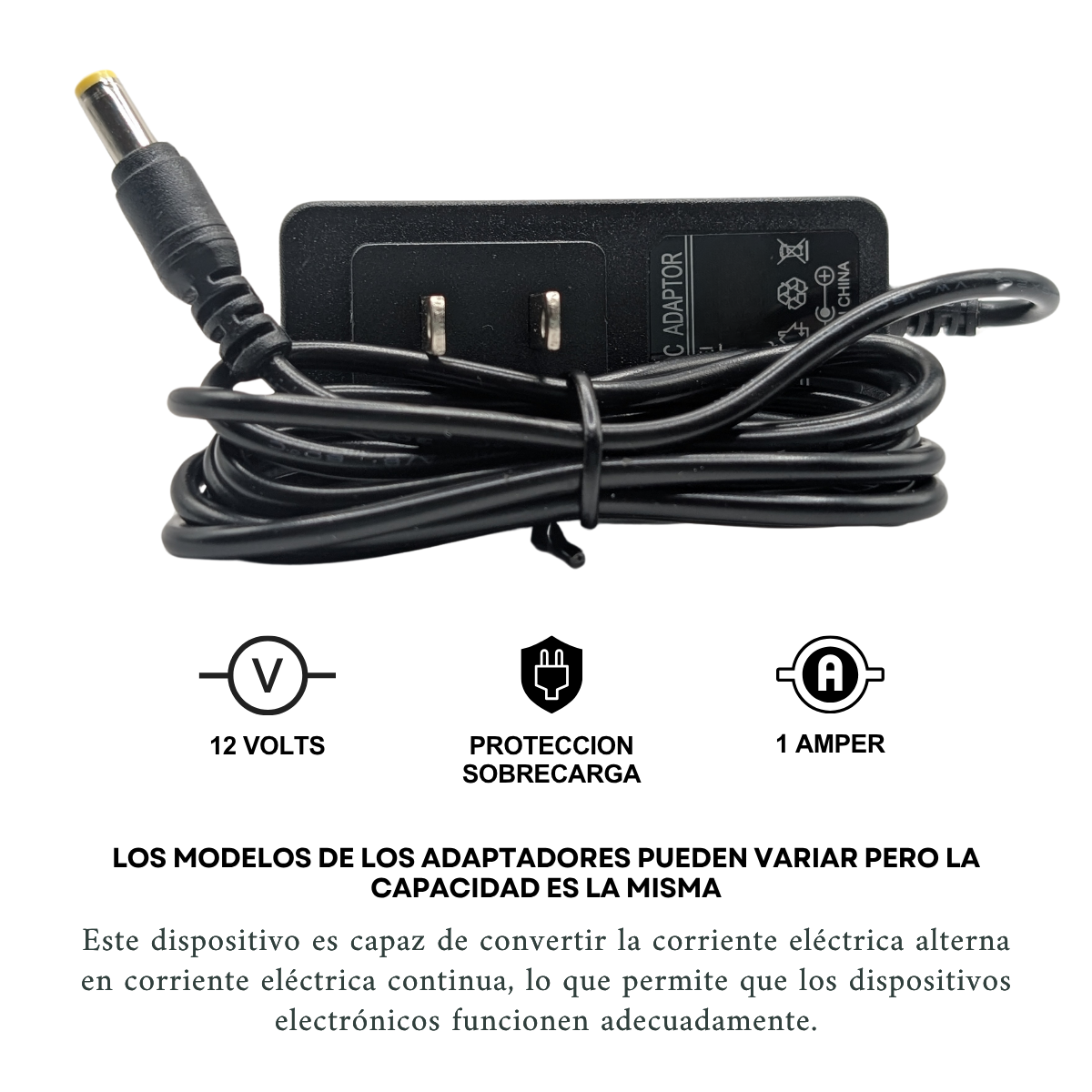 Foto 3 pulgar | Adaptador Eliminador Fuente Cargador Conector 12v 1a Amperes 12w De Potencia Cable Largo Conexión 110v Ac Ideal