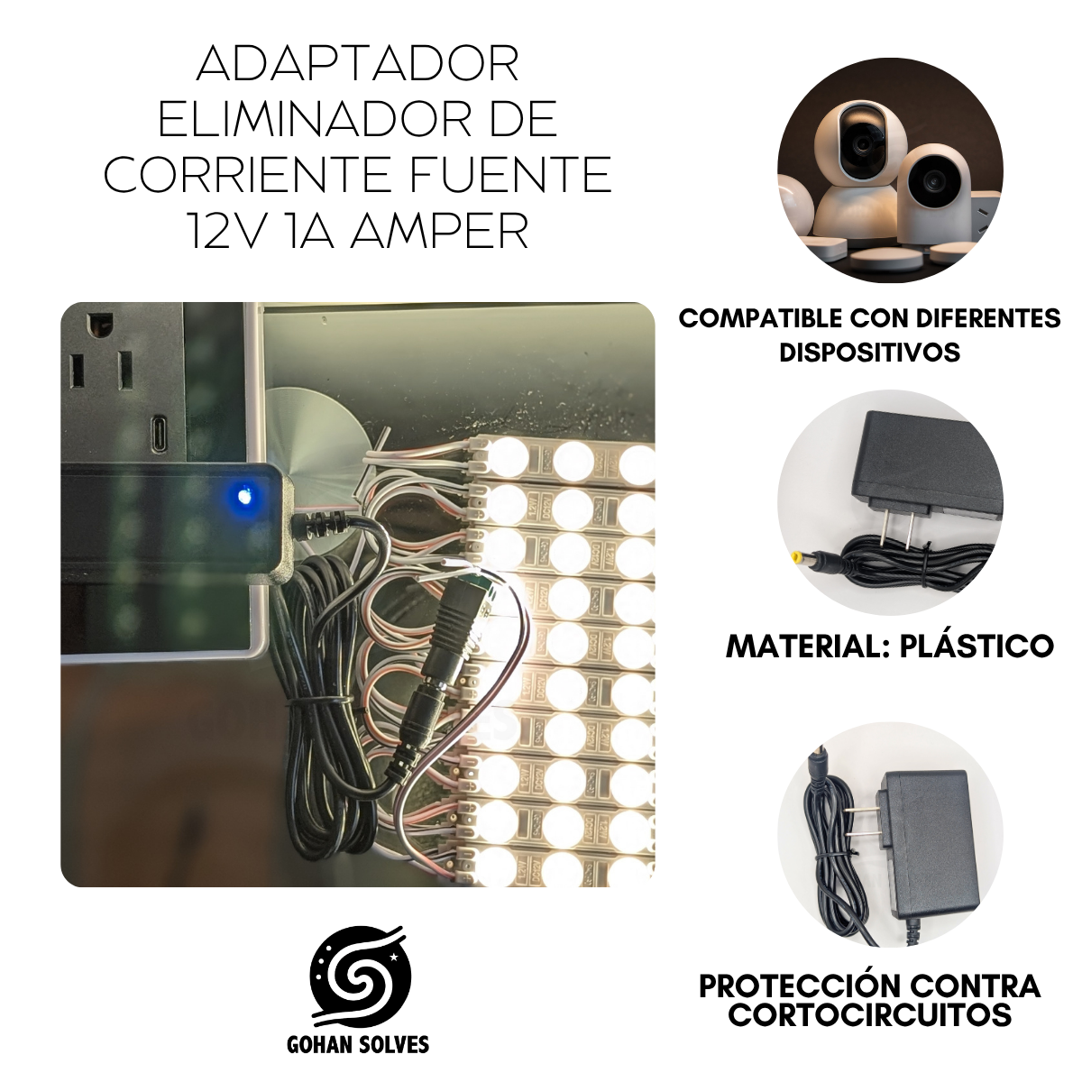 Foto 4 | Adaptador Eliminador Fuente Cargador Conector 12v 1a Amperes 12w De Potencia Cable Largo Conexión 110v Ac Ideal