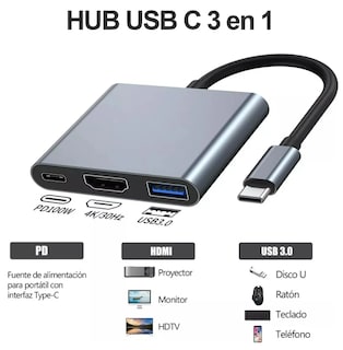 Foto 2 | Xtellar Adaptador Usb C Multipuerto 3 En 1 Con Salida Hdmi 4k - Compatible Con Macbook Matebook Galaxy Y Más