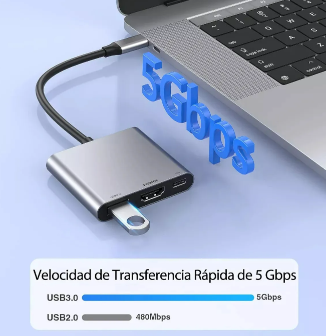 Foto 5 pulgar | Xtellar Adaptador Usb C Multipuerto 3 En 1 Con Salida Hdmi 4k - Compatible Con Macbook  Matebook  Galaxy Y Más