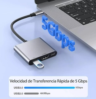 Foto 4 | Xtellar Adaptador Usb C Multipuerto 3 En 1 Con Salida Hdmi 4k - Compatible Con Macbook Matebook Galaxy Y Más