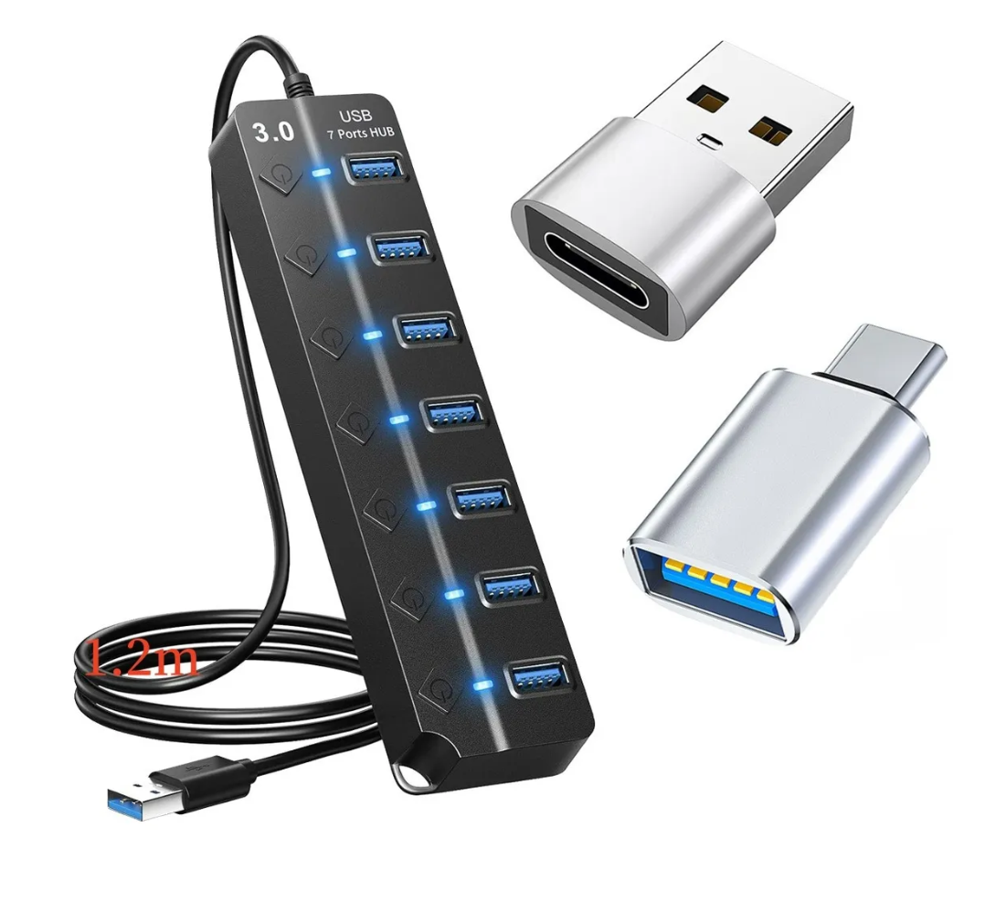 Usb 3.0 Hub Xtellar 7 Puertos Con Interruptor Independ