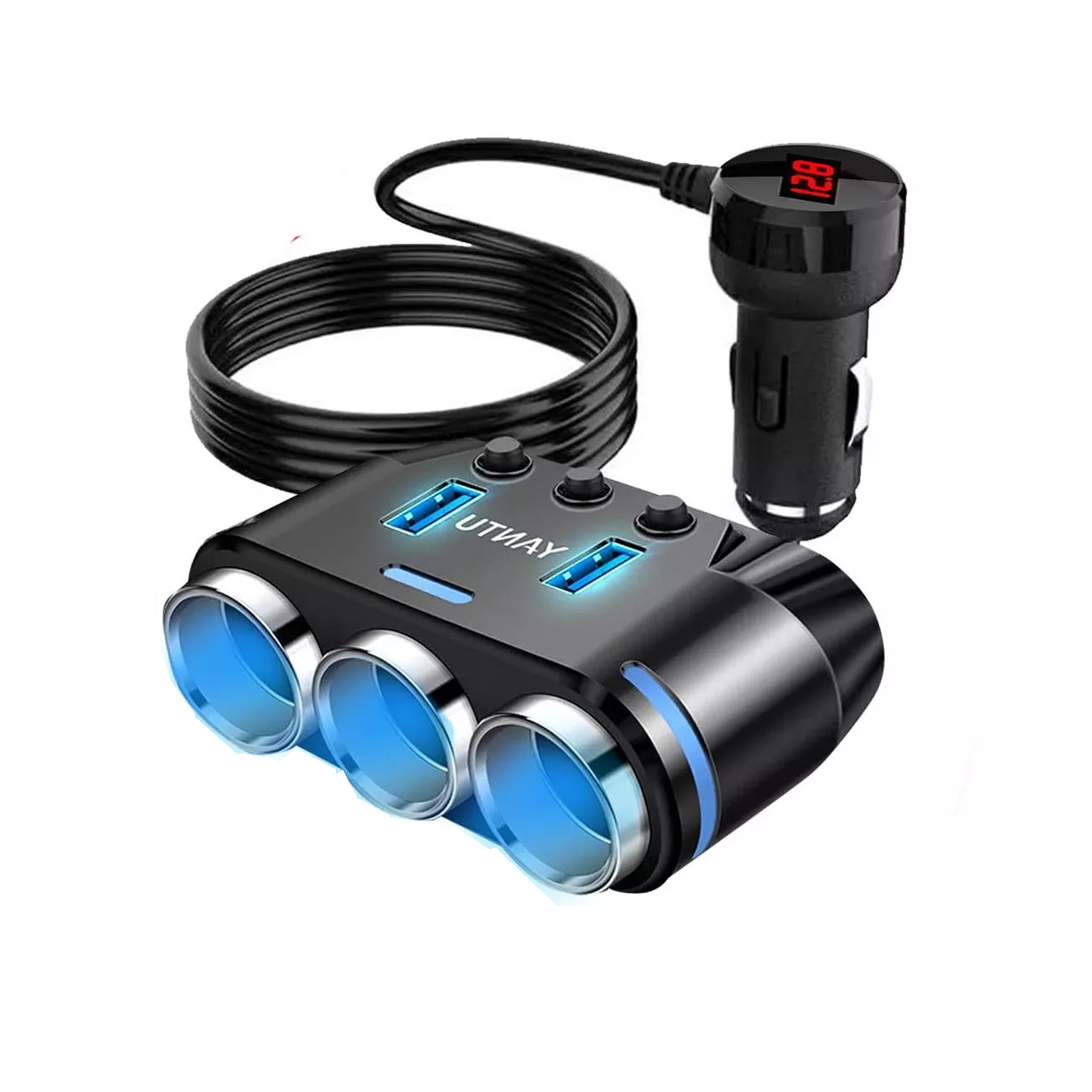 Adaptador De Mechero De 3 Tomas Divisor De Mechero Con Led Eo Safe Imports Esi-15541 Negro