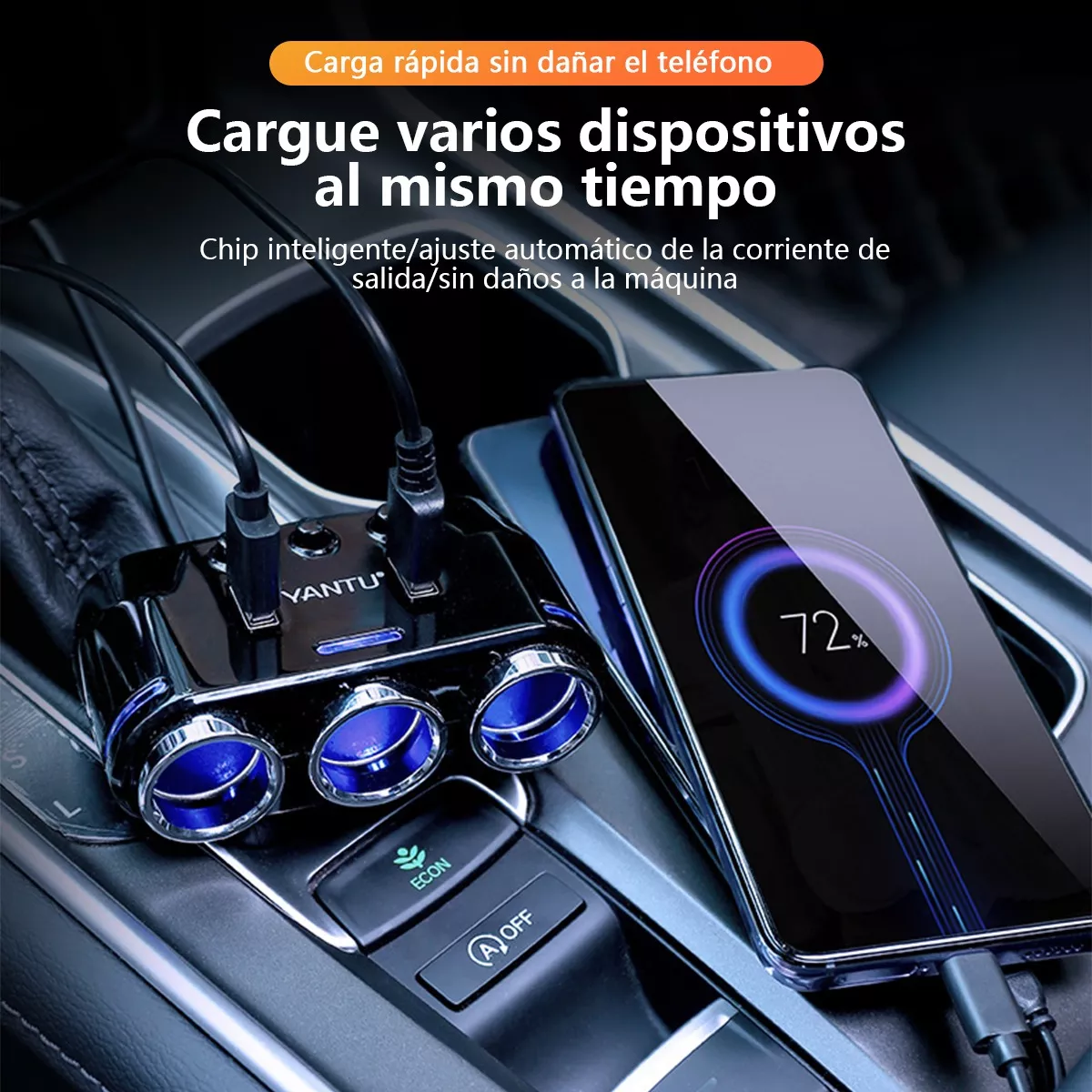 Foto 4 pulgar | Adaptador De Mechero De 3 Tomas Divisor De Mechero Con Led Eo Safe Imports Esi-15541 Negro