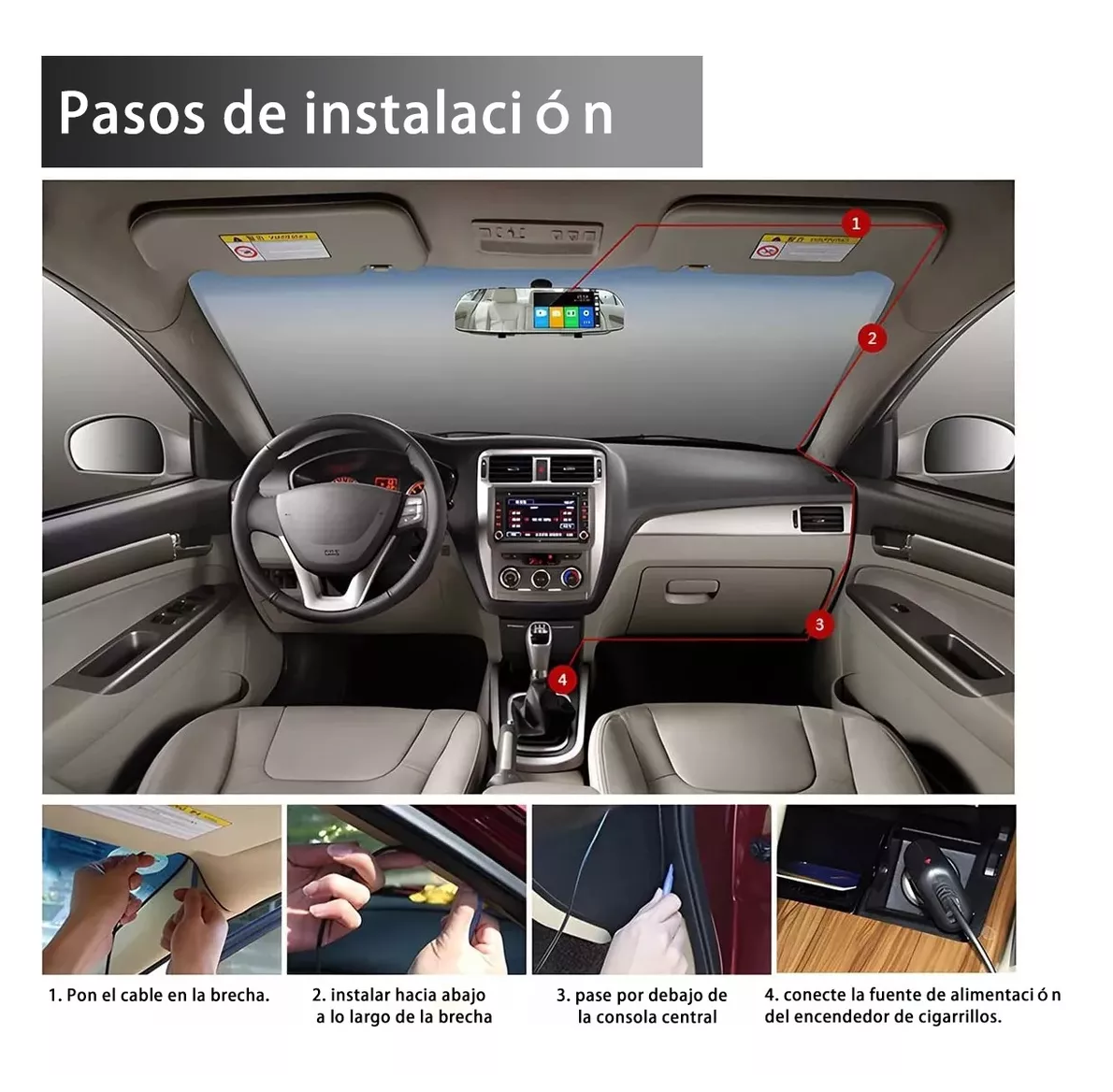 Foto 4 | Espejo Retrovisor Belug Negro con Doble Cámara Frente Reversa