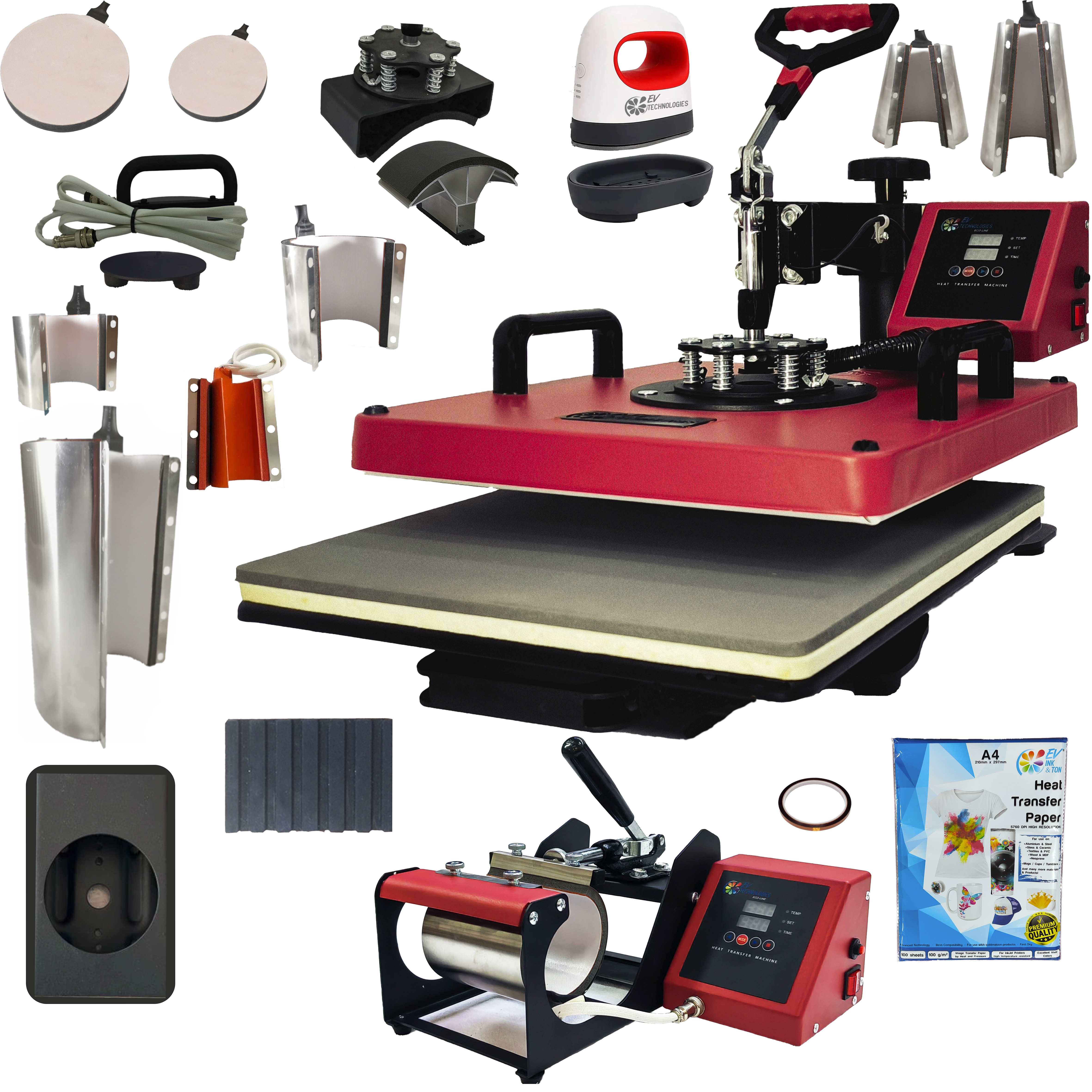 Kit Ev Technologies Plancha Sublimación Roja más 150 Artículos