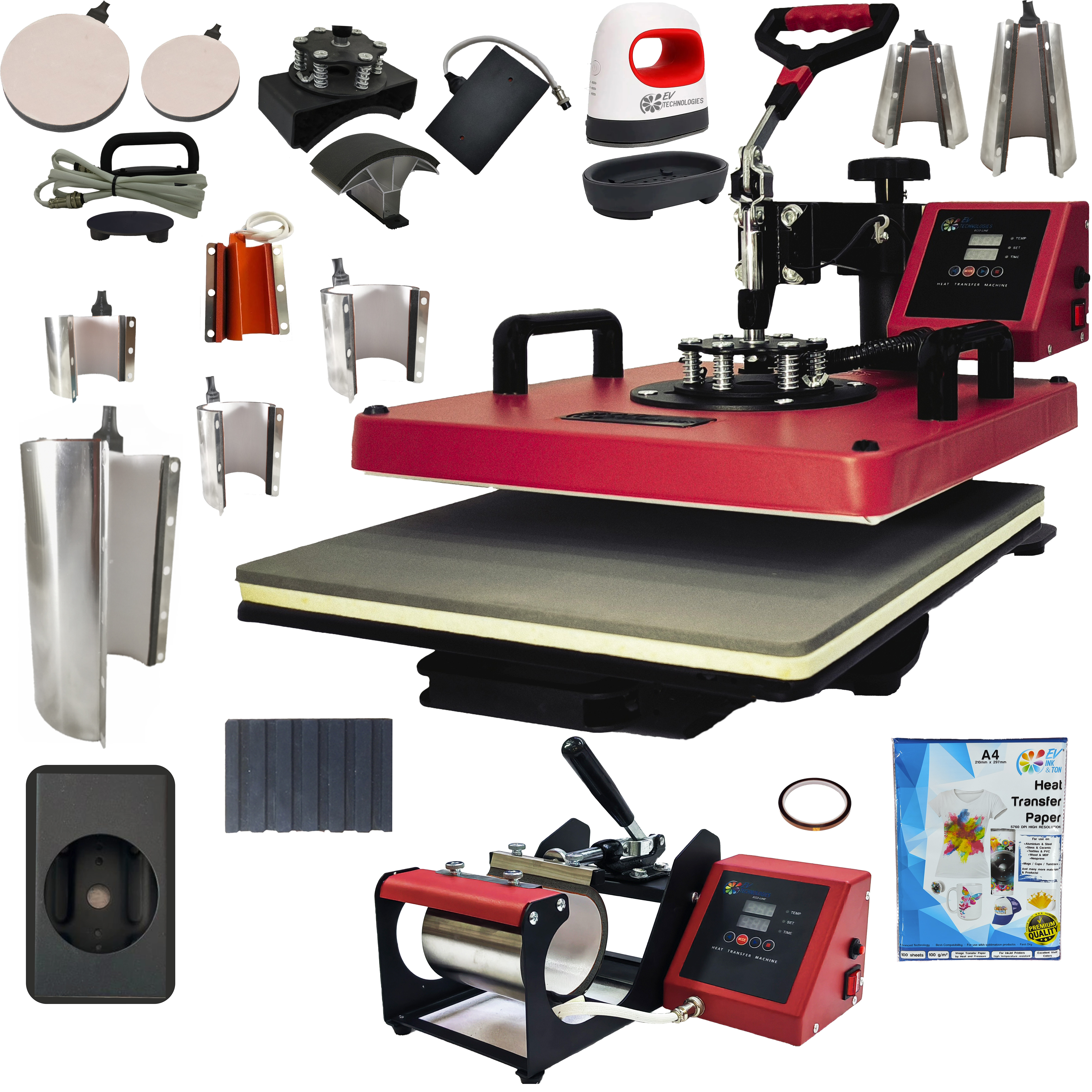 Kit Ev Technologies Plancha Sublimación Roja más 150 Artículos