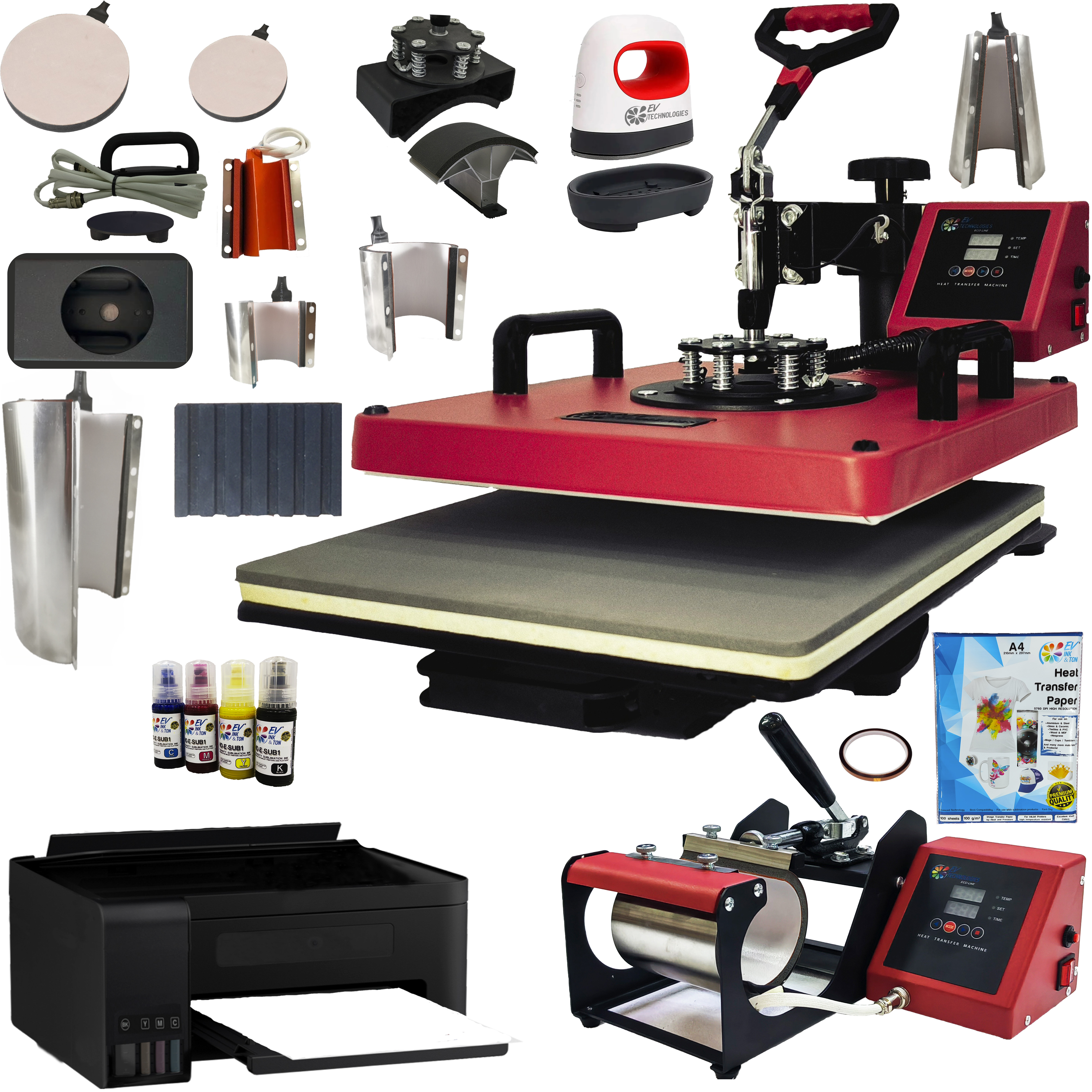 Foto 2 pulgar | Kit Ev Technologies Plancha Sublimación Roja con Impresora más 150 Artículos