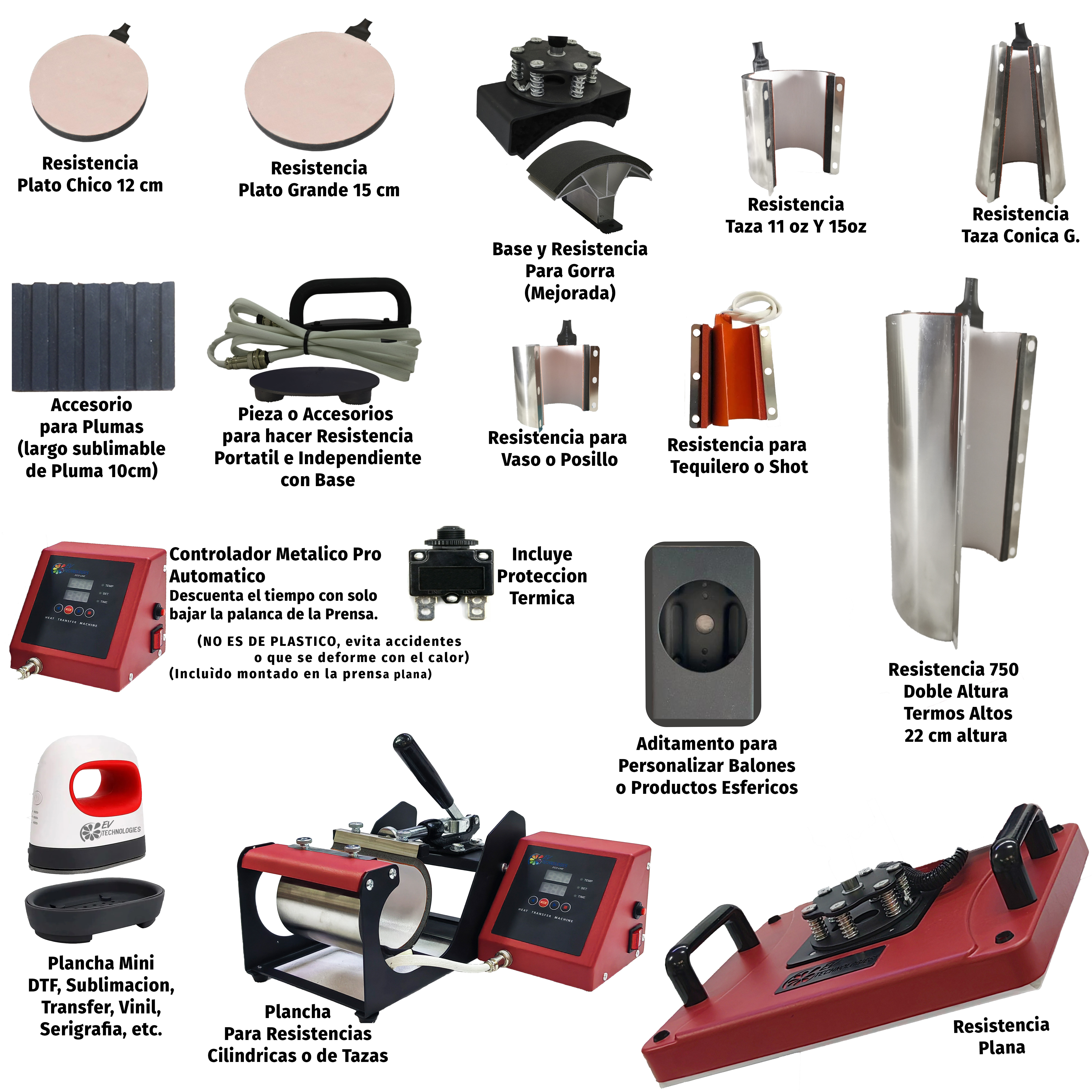 Foto 3 pulgar | Kit Ev Technologies Plancha Sublimación Roja con Impresora más 150 Artículos