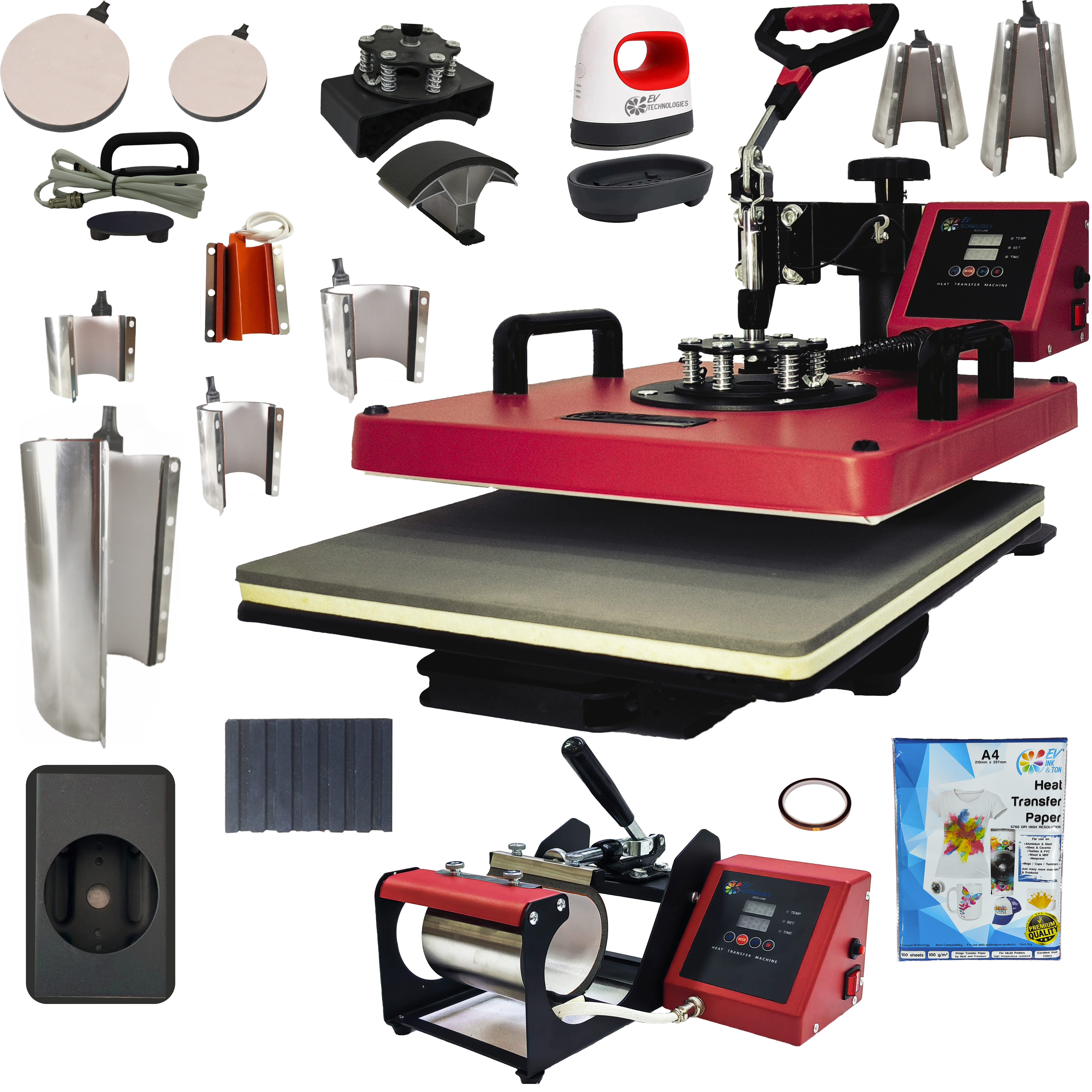 Kit Ev Technologies Plancha Sublimación Roja más 150 Artículos