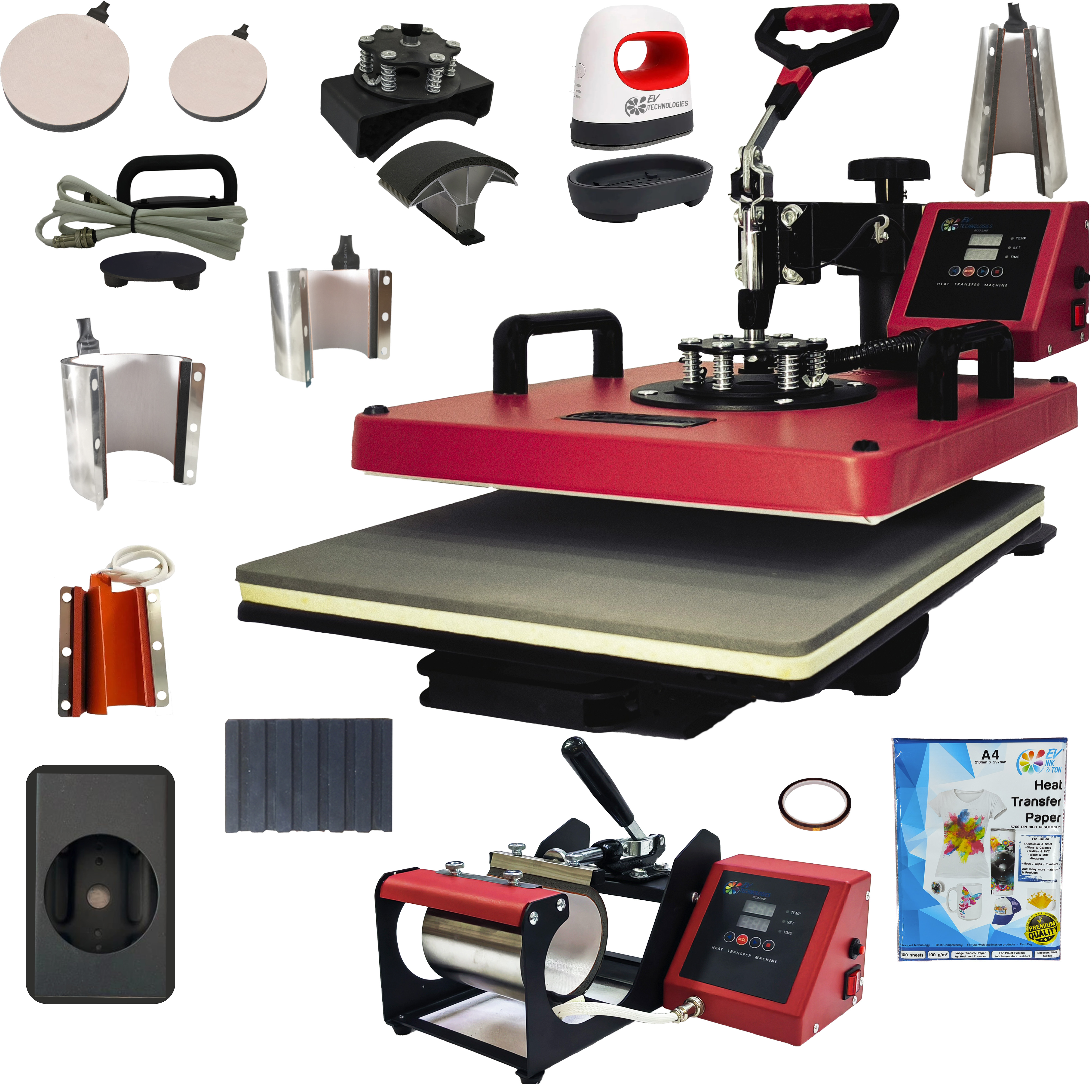 Kit Ev Technologies Plancha Sublimación Roja más 150 Artículos