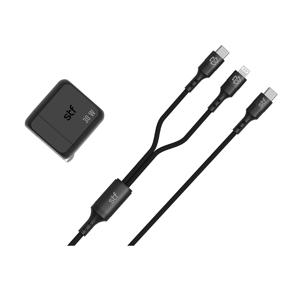 Kit Cargador de Pared y Cable 2 en 1 STF Carga Ultra Rápida 3A Tipo C-Lightning 60W