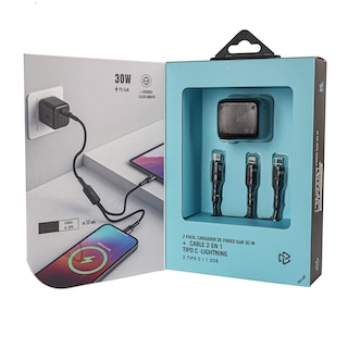 Foto 4 | Kit Cargador de Pared y Cable 2 en 1 STF Carga Ultra Rápida 3A Tipo C-Lightning 60W