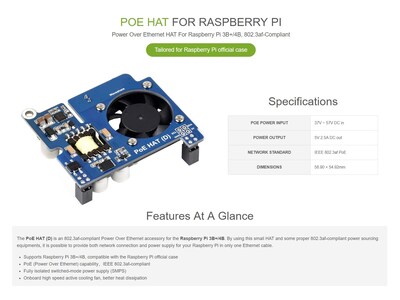 Foto 3 | Alimentación A Través De Ethernet Hat Waveshare Tipo D Para Raspberry Pi - Venta Internacional.