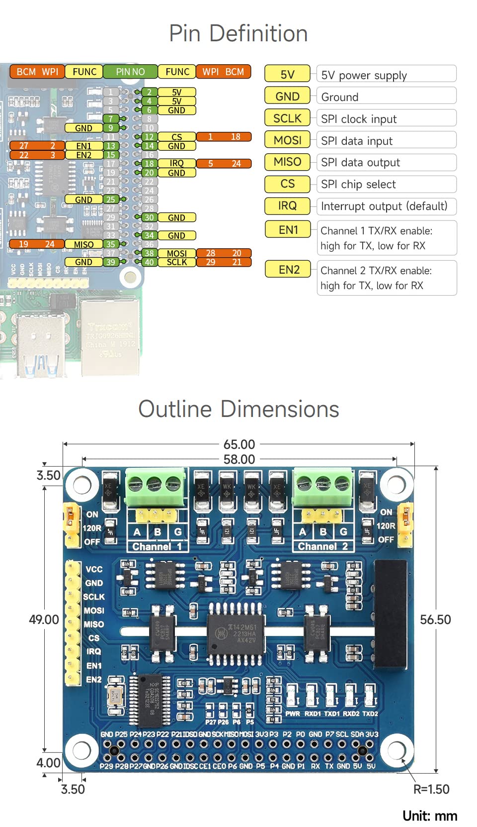 Foto 8 pulgar | Expansion Hat Waveshare Rs485 Aislado De 2 Canales Para Raspberry Pi - Venta Internacional.