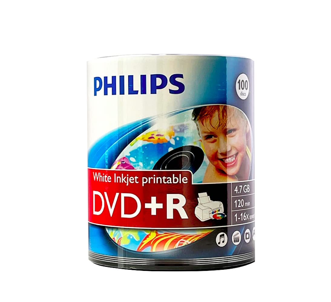 Discos Dvd+r Philips White Inkjet Hub Imprimibles 4,7 Gb X100 - Venta Internacional.