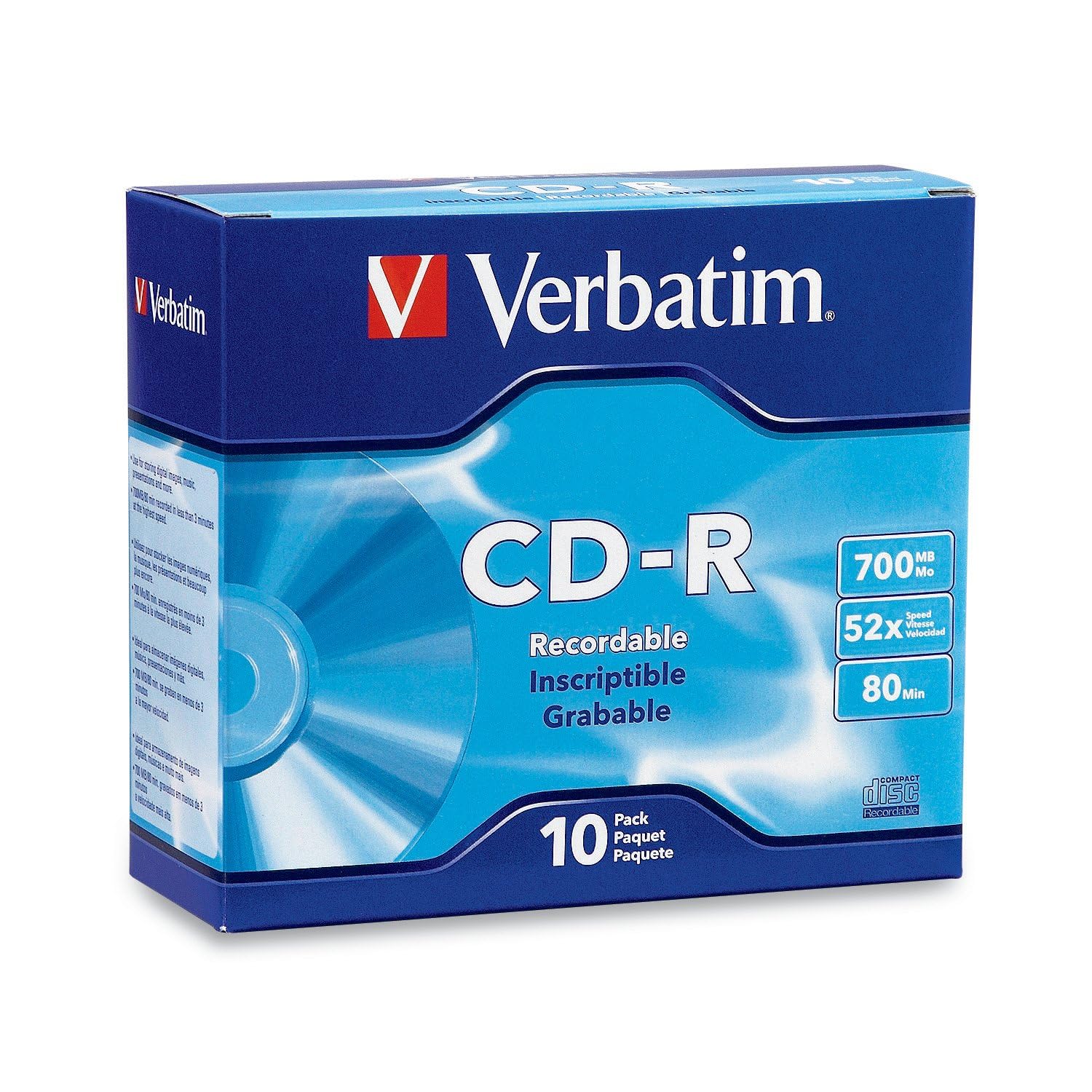 Foto 1 | Discos Cd-r En Blanco Verbatim, 700 Mb, 80 Minutos, 52 Veces, Paquete De 10 - Venta Internacional.