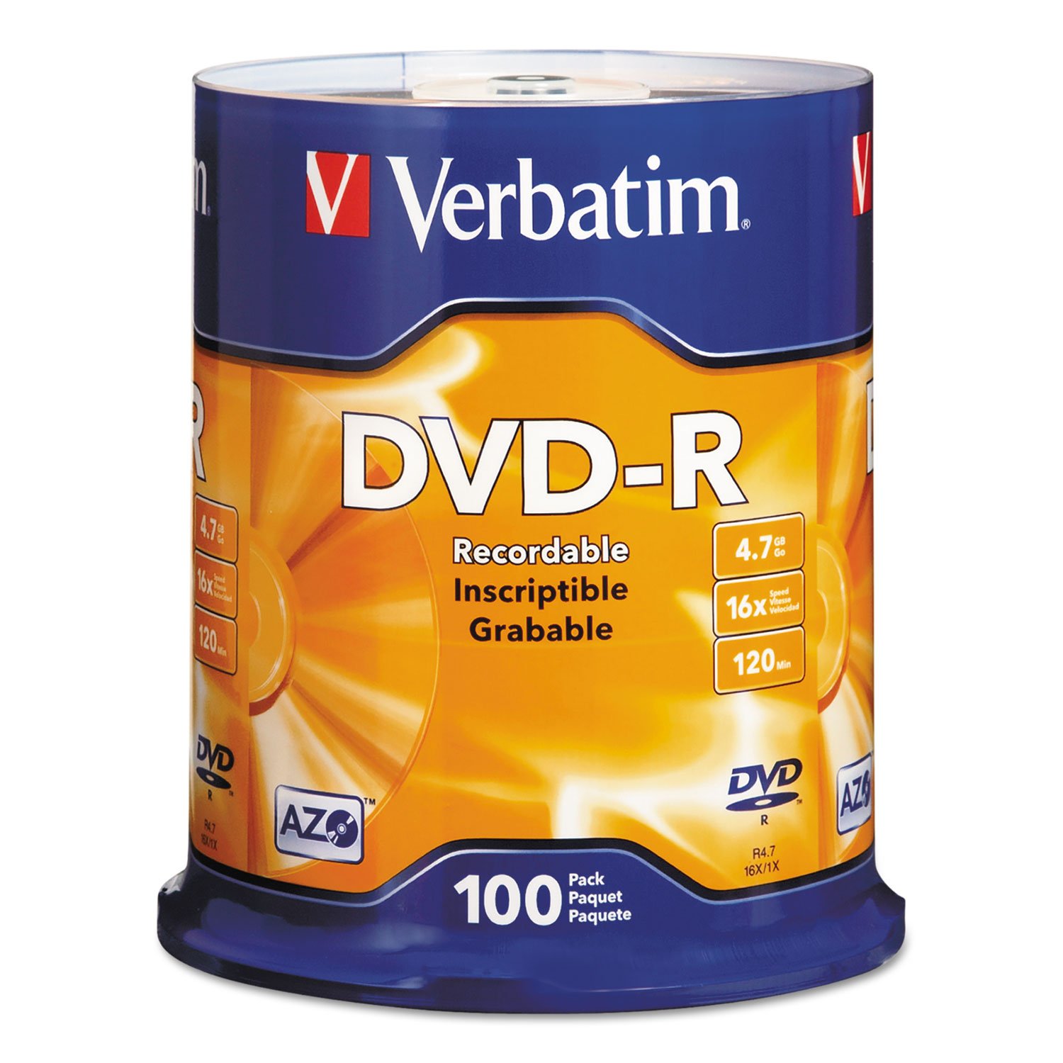 Foto 1 | Discos Dvd-r En Blanco Verbatim Azo Dye, 4,7 Gb, 16x, Paquete De 100 - Venta Internacional.