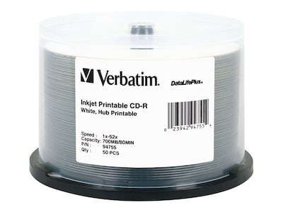 Foto 1 | Cd-r Verbatim 700mb 52x Datalifeplus Blanco Imprimible Por Inyección De Tinta - Venta Internacional.