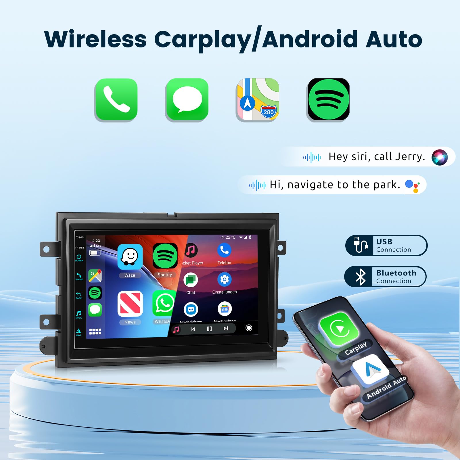 Foto 4 pulgar | Radio De Coche Podofo De 2 Gb+64 Gb Con Carplay Inalámbrico Android Auto - Venta Internacional.