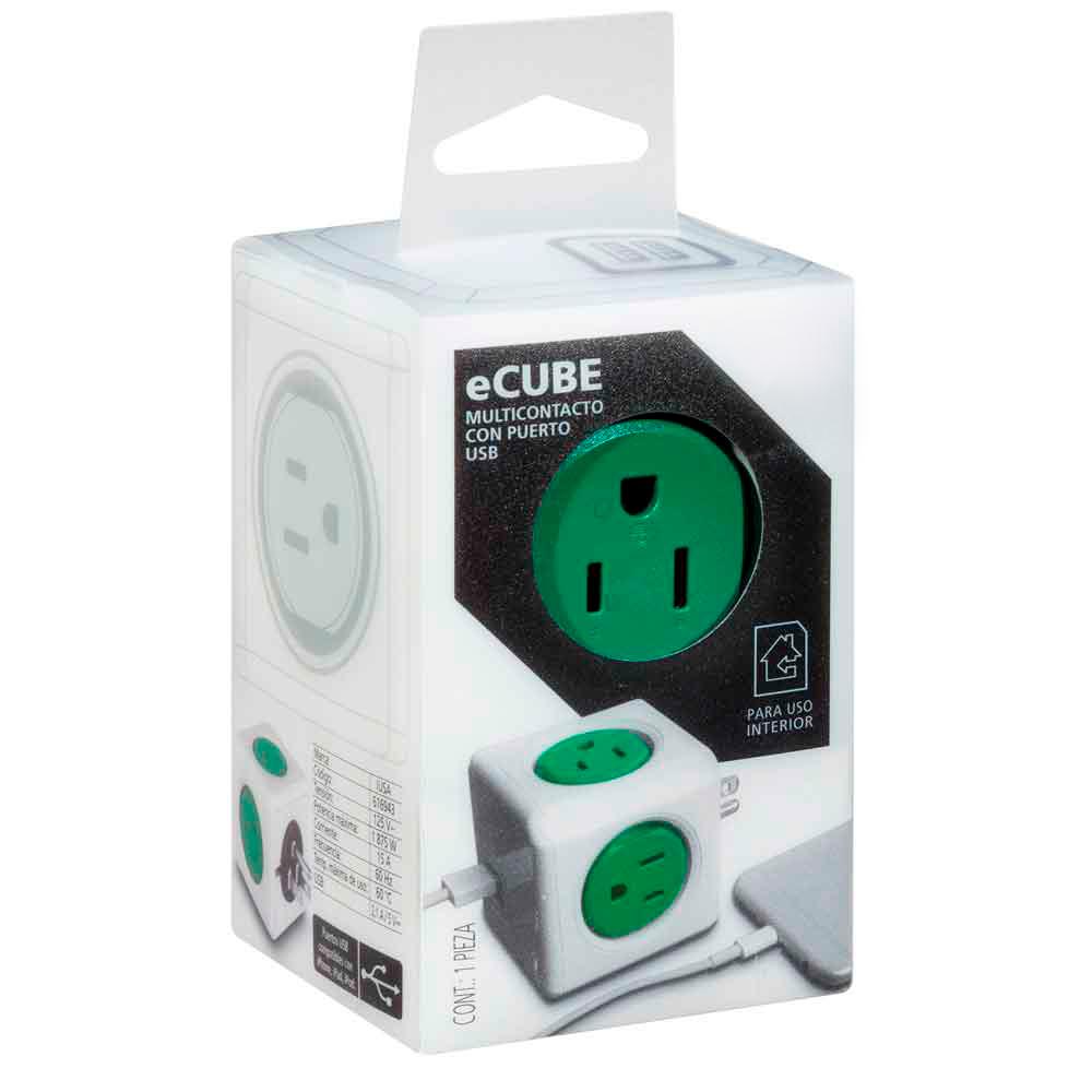 Foto 3 pulgar | Multicontacto y Supresor de Picos Ecube 2 Puertos Usb IUSA 619055 color Blanco con Verde