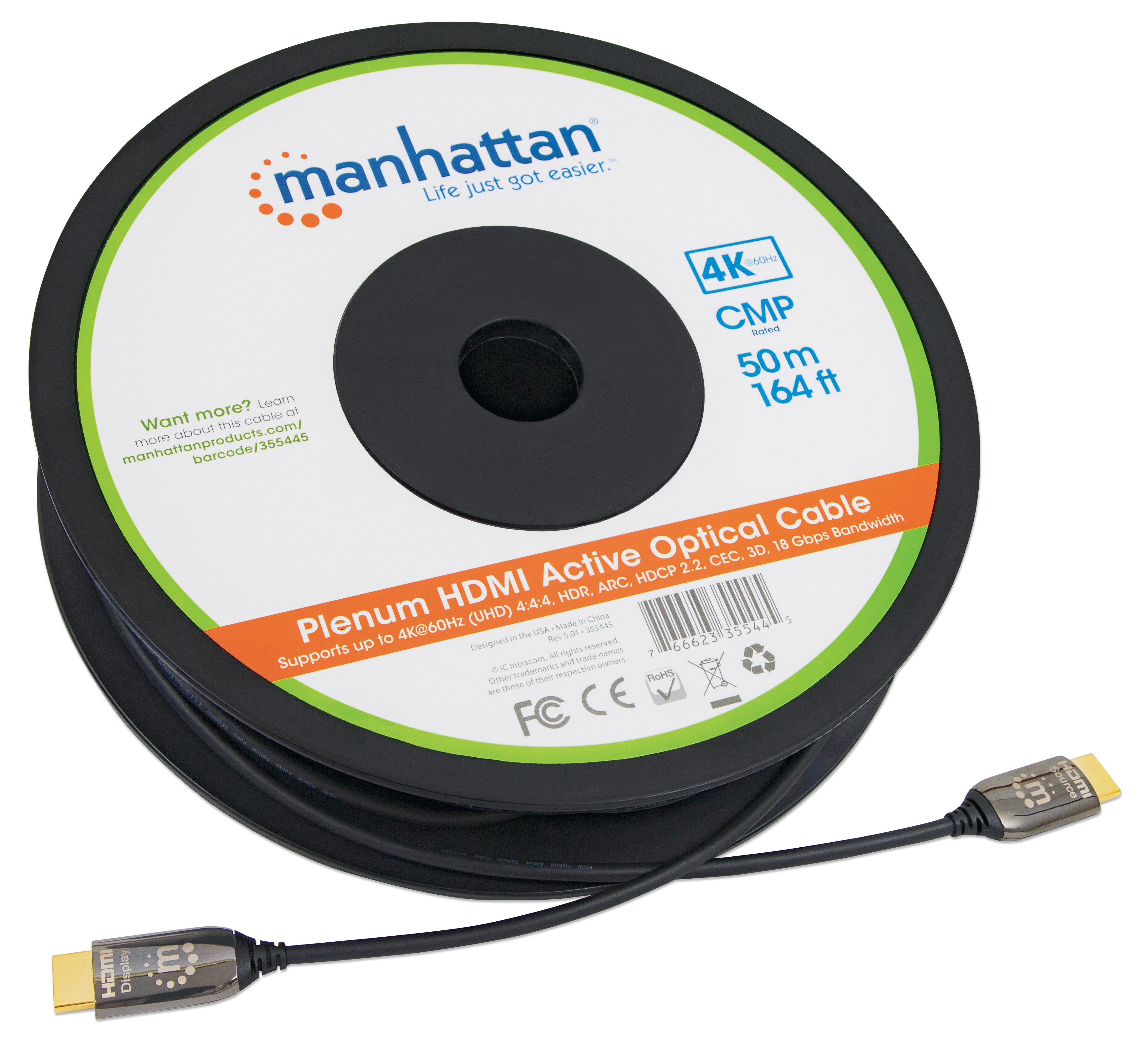 Foto 4 pulgar | Cable HDMI Óptico Activo Manhattan 355445 color Negro con Clasificación Plénum 50 m