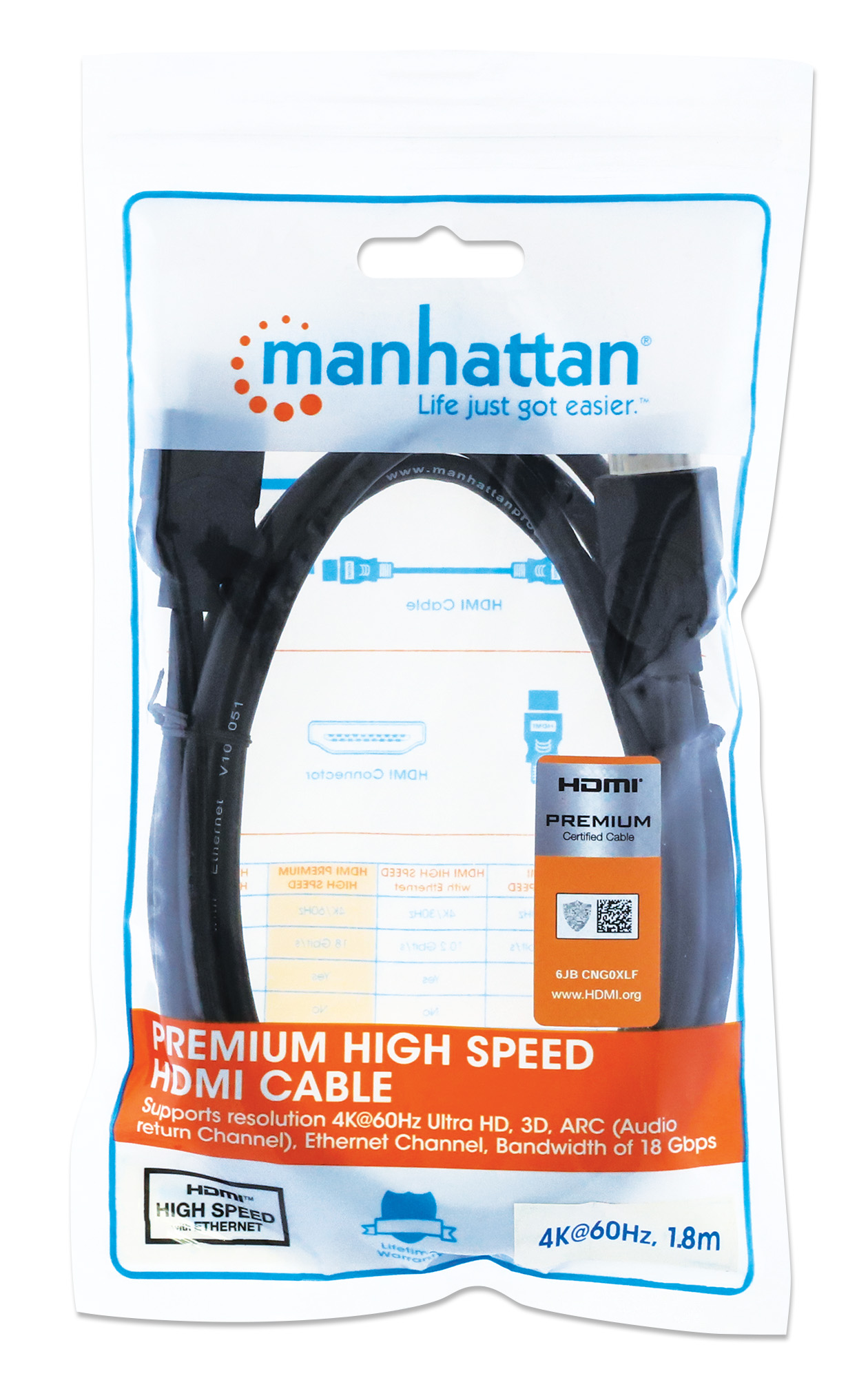 Foto 6 pulgar | Cable Hdmi de Alta Velocidad con Canal Ethernet Manhattan 355346 color Negro 1.8m