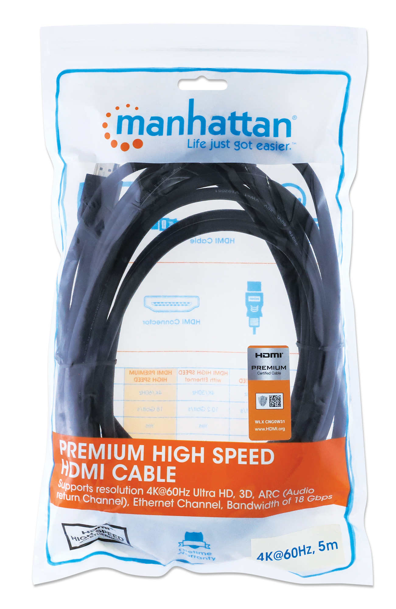 Foto 4 | Cable HDMI Manhattan 355360 color Negro Alta Velocidad con Canal Ethernet 5 m