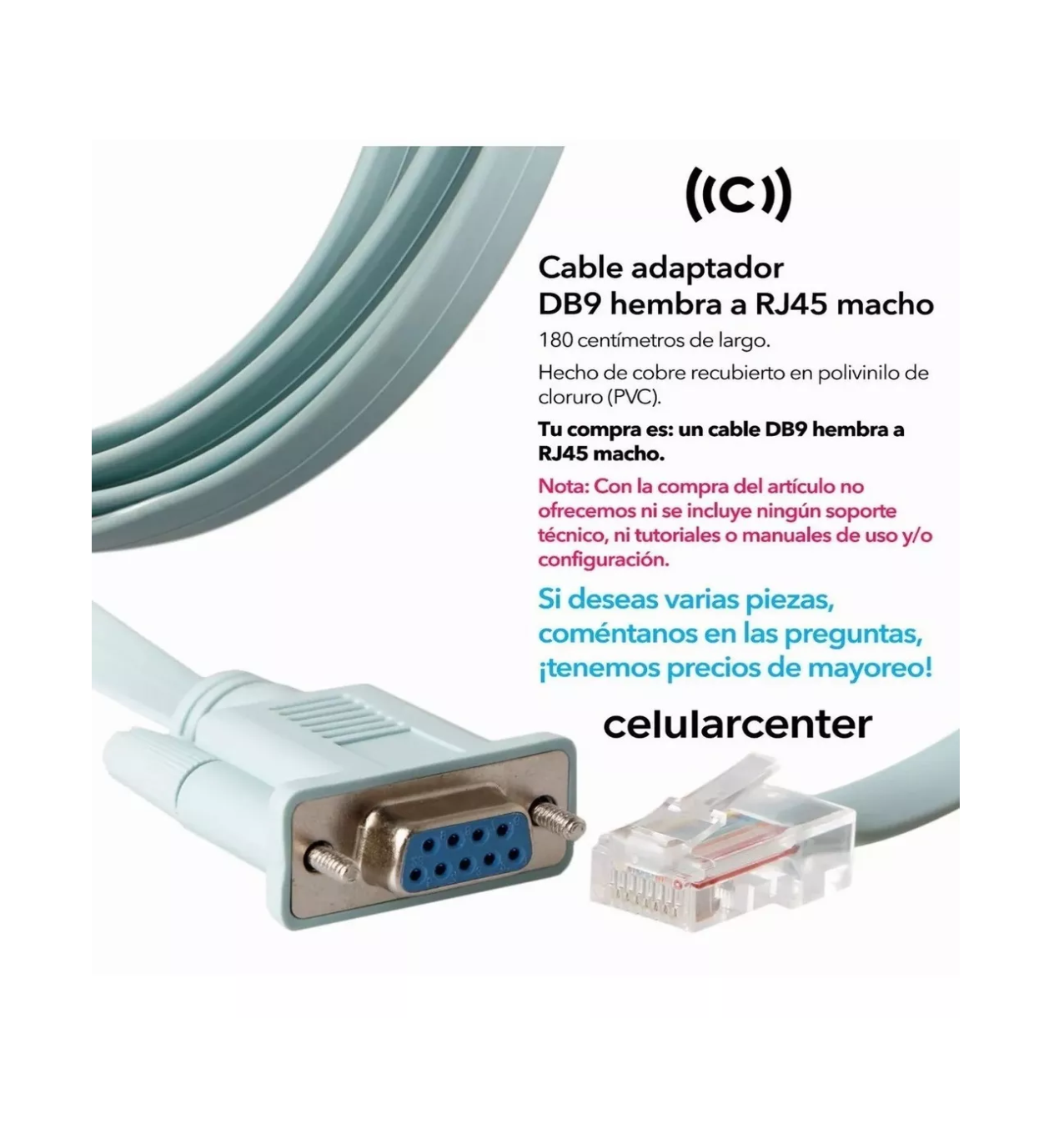 Foto 4 pulgar | Cable Consola Cisco Rj45 A Db9 Rs232 Adaptador Azul Claro