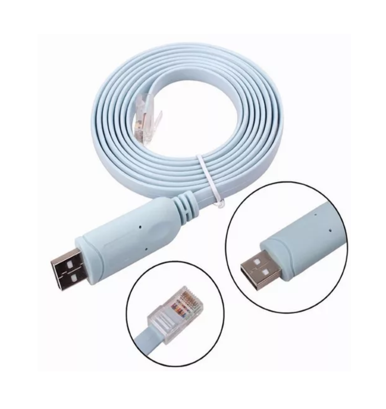 Foto 4 pulgar | Cable Rj45 Macho a USB Hembra Consola Cisco Ethernet Cat E5 Azul Claro