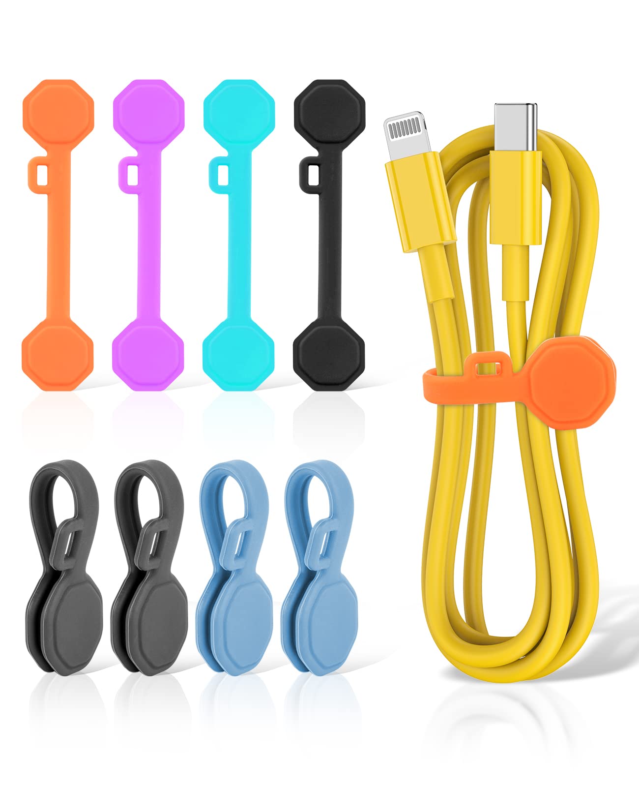 Organizador De Cables Grodoe, Corbatas Y Clips Magnéticos De Silicona, 8 Unidades - Venta Internacional.