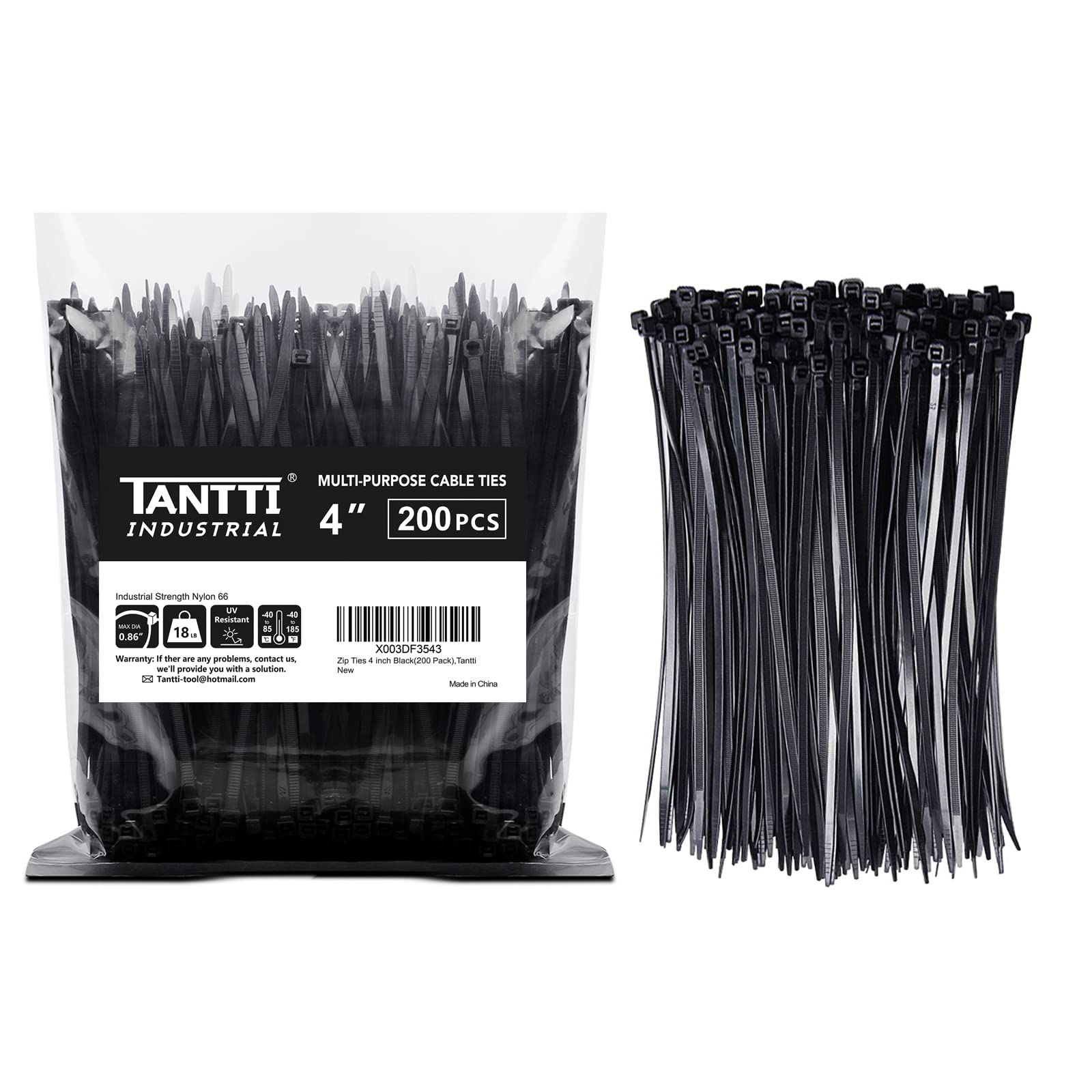 Bridas Tantti Supply 10 Cm 18 Kg Resistencia a La Tracción color Negro 200  - Venta Internacional