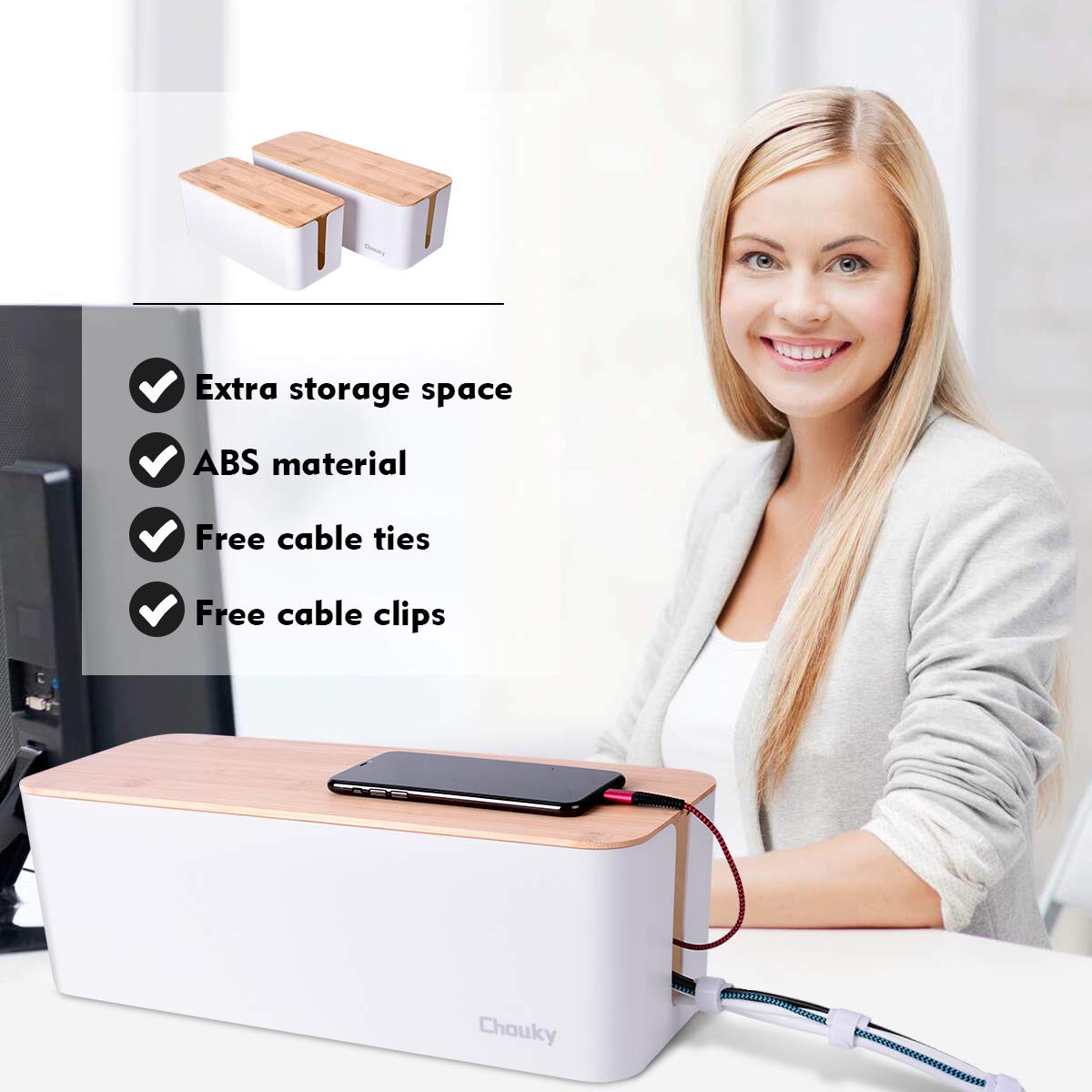 Foto 5 pulgar | Caja de Gestión de Cables Chouky Estilo Madera 2 Unidades Blanco - Venta Internacional