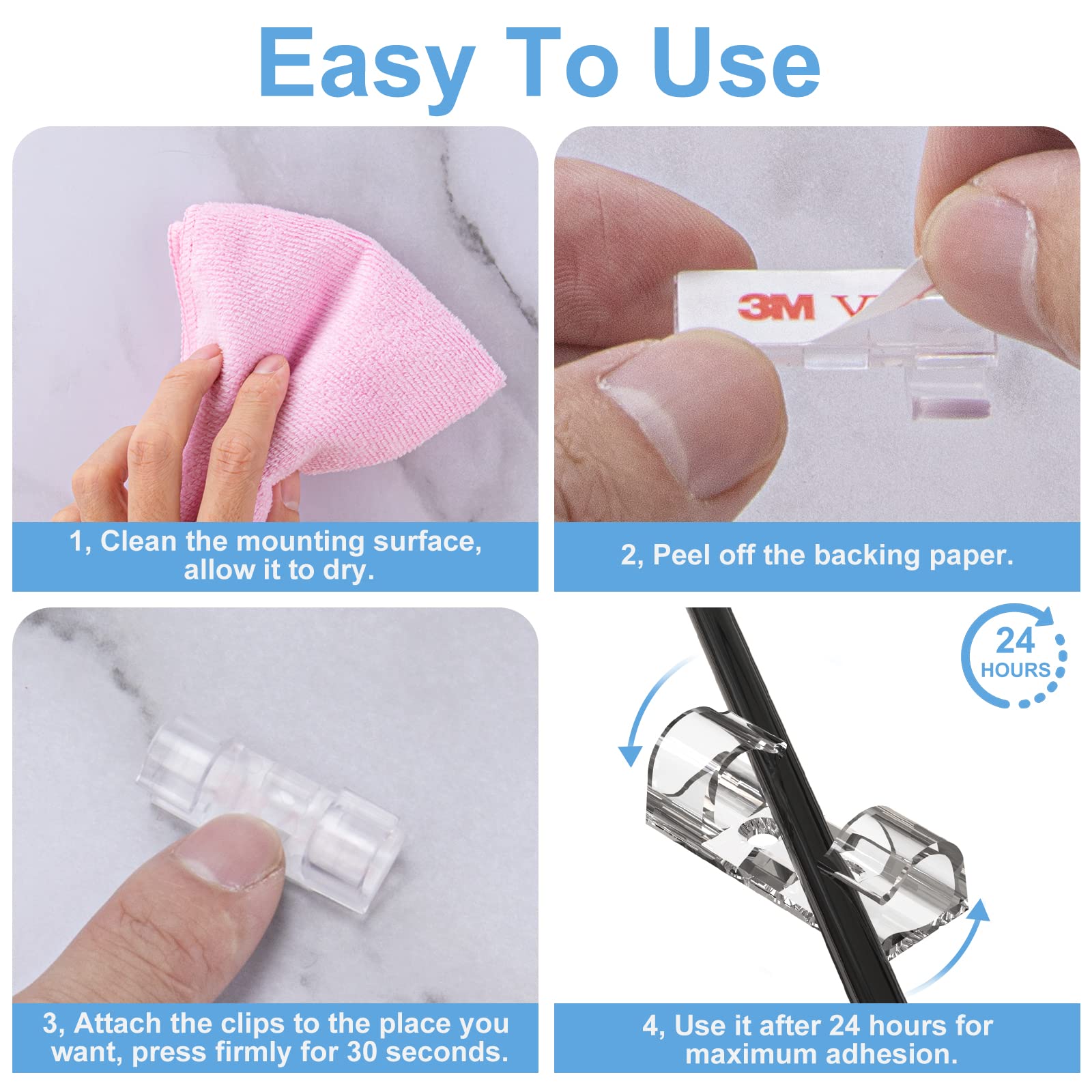 Foto 6 pulgar | Clips Adhesivos Para Cables Tidyhelper Clear (40 Unidades, M) Para Pared - Venta Internacional.